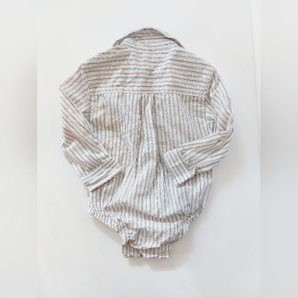 Red & Black Stripes on White Button Down Onesie 12-18m Koala Kids Easter Wedding